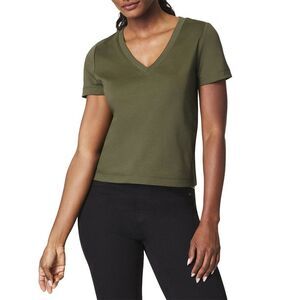 Spanx® Womens  Cool Cotton V-Neck T-Shirt, Green
